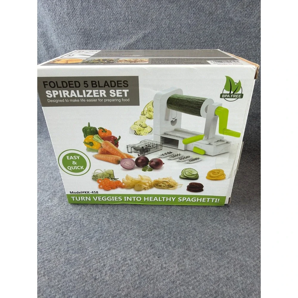 Spiralizer Set Manual KK-458 White Green 5‎ Blade Foldable Veggie Slicer NEW